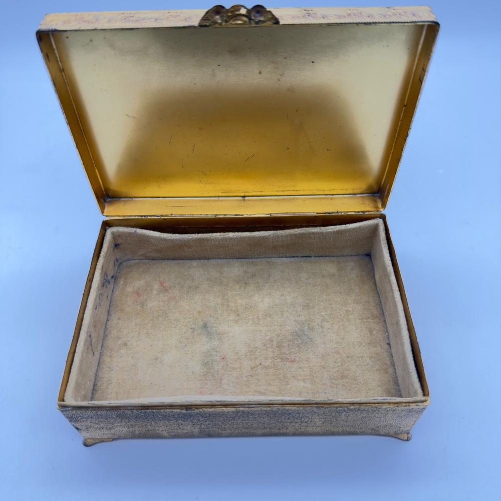 Vintage Empire Art Gold E & J B Filigree Jewelry Box Portrait Miniature Enamel - Picture 4 of 9